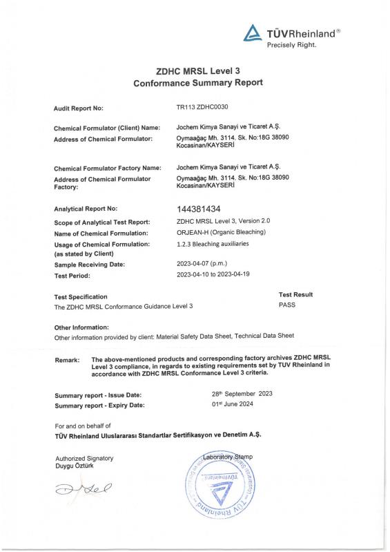 ORJEAN-H ZDHC MRSL LEVEL 3